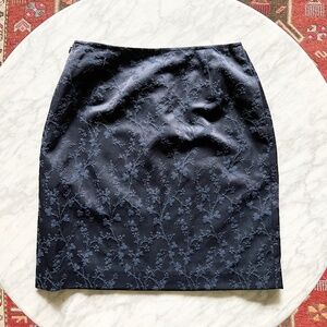 Philippe Adec Paris Navy Floral Jacquard Skirt Size 4